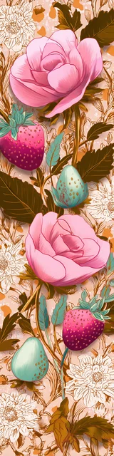 Free strawberry bookmark featuring pale flowers with strawberries